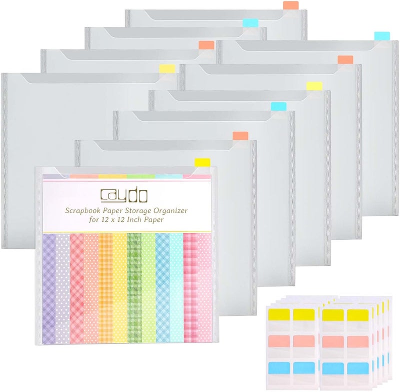 Caydo 50 Pieces 12 x 12 Inch Scrapbook Paper Storage Organizer with 120 Sticky Tabs for Scrapbooking, Cardstock, Vinyl Paper - Image 1